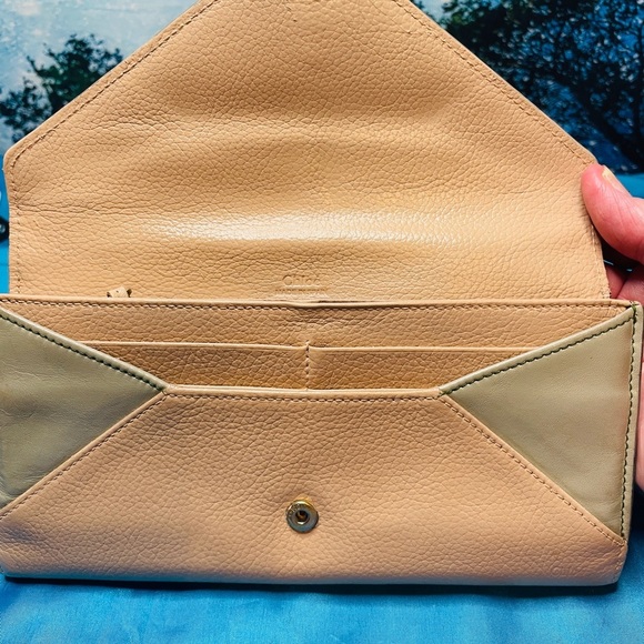Chloe Color-block Long Wallet VGC Greens and Beige Leather - Picture 4 of 12
